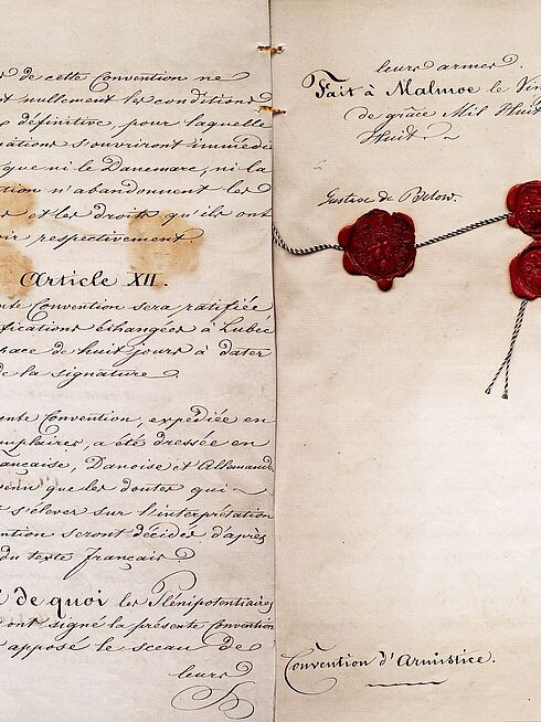 Der Waffenstillstand von Malmö, 26. August 1848 Dokument zur Unterzeichnung des Waffenstillstands von Malmö, 26. August 1848