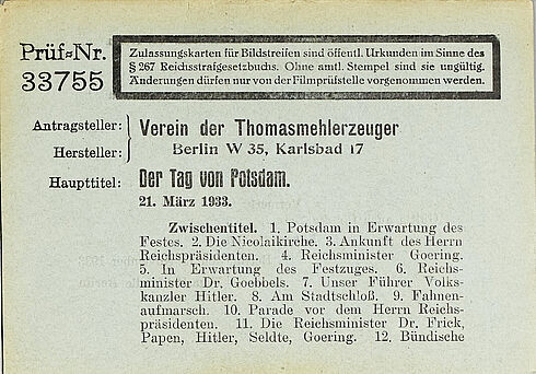 Zulassungskarte der Filmprüfstelle Berlin (Vorderseite)