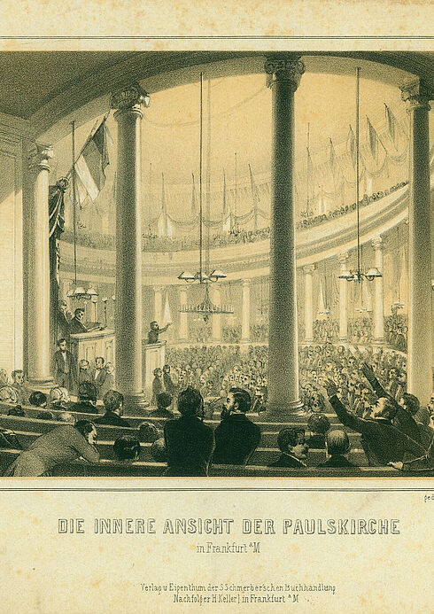 Blick in eine Parlamentssitzung in der Paulskirche