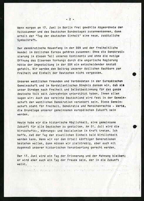 Zweite Seite einer Pressemitteilung des Bundesministeriums für innerdeutsche Beziehungen vom 15. Juni 1990