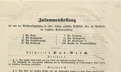 Bild der Zusammenfassung der von der Nationalversammlung in erster Lesung gefassten Beschlüsse über die Abschnitte der deutschen Reichsverfassung