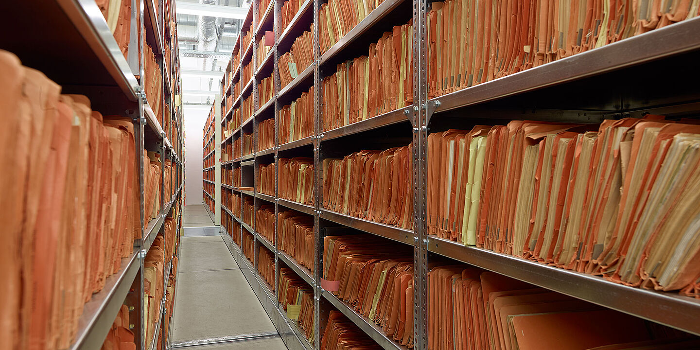 Shelves in the archive in Berlin., Source:
            BStU