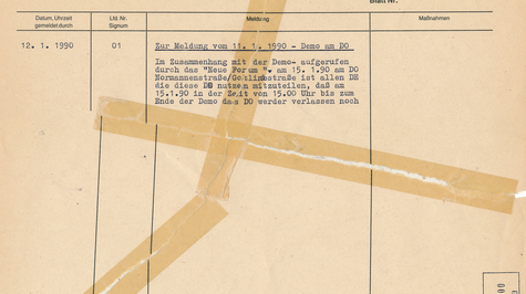 Meldung über eine geplante Demonstration des Neuen Forums vor der Stasi-Zentrale, Quelle:
                    BStU, MfS, BdL, Nr. 532, Bl. 2
