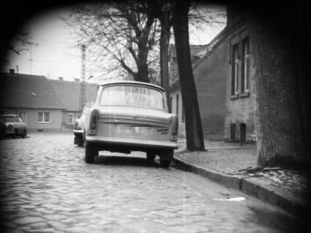 Zu sehen sind mehrere Häuser und Bäume sowie parkende Pkw am Rand einer kopfsteingepflasterten Straße in Nienburg (Saale). Fotografiert wurde mit versteckter Kamera.