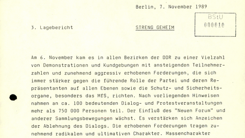 "3. Lagebericht" zu Demonstrationen im November 1989