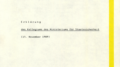 "Erklärung des Kollegiums des Ministeriums für Staatssicherheit" zur Perspektive des MfS