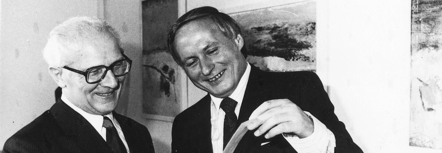 Erich Honecker und Oskar Lafontaine im Gespräch in der saarländischen Staatskanzlei, 10. September 1987