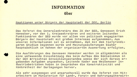Reaktionen von Ost-Berlinerinnen und –Berlinern auf die Gorbatschow-Rede