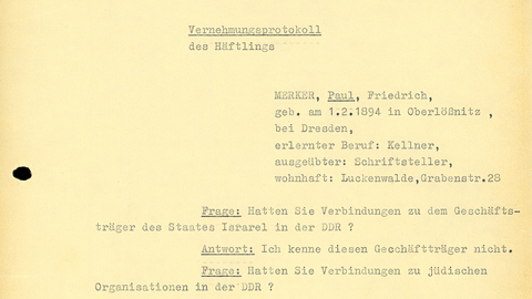 Abschrift des Vernehmungsprotokolls von Paul Merker
