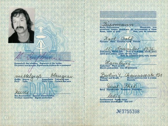 Excerpt from Wolf Biermann’s confiscated passport