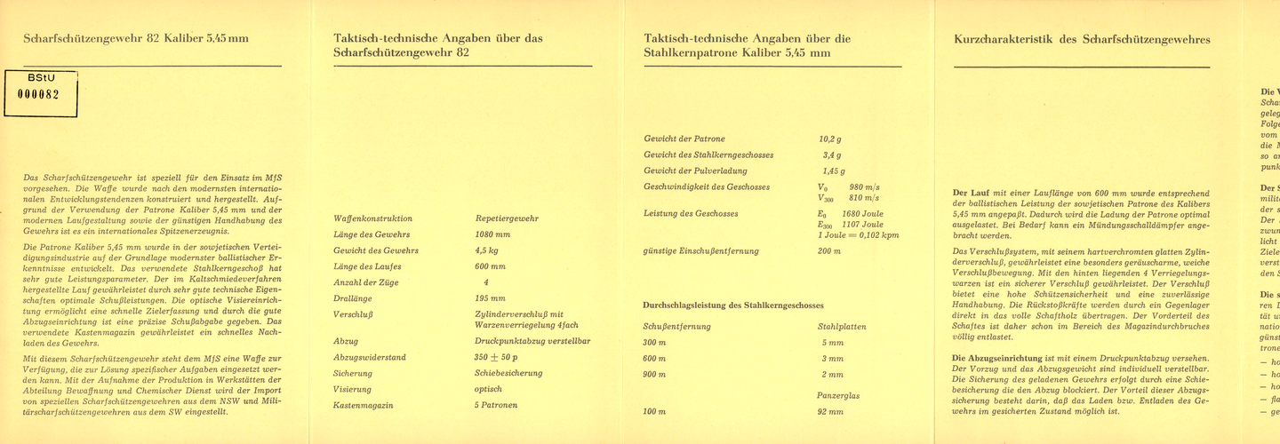 Werbebroschüre der Stasi zum Scharfschützengewehr 82 (SSG 82)