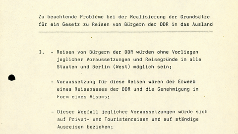 Stellungnahme des MfS zu Grundsätzen für ein neues Reisegesetz