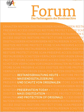 Cover des Fachmagazins „Forum“ zum Thema „Bestandserhaltung heute – Massendigitalisierung und Schutz von Originalen“ (2023)