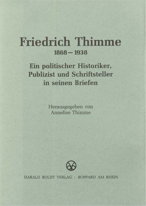 Grünes Cover der Publikation „Friedrich Thimme“