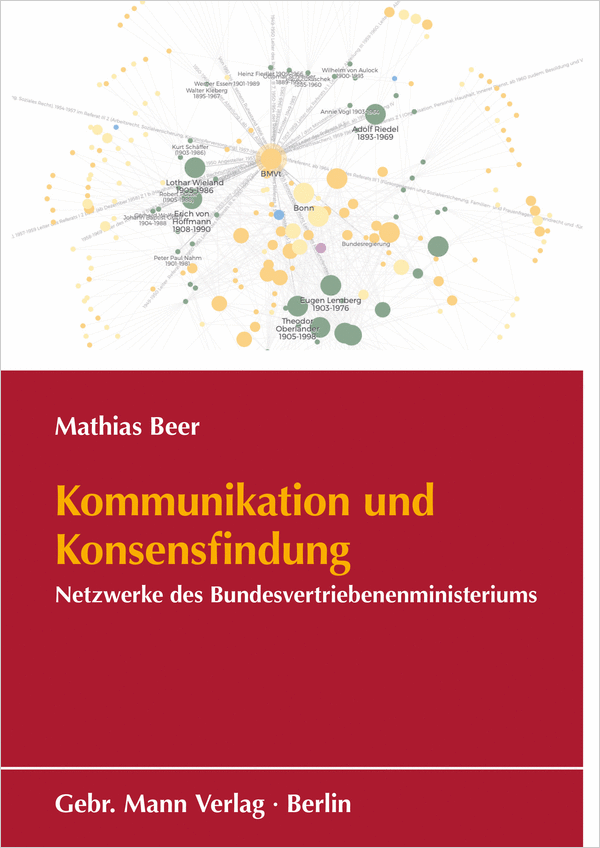 Cover der Publikation „Kommunikation und Konsensfindung“ mit Infografik und Titel auf rotem Grund